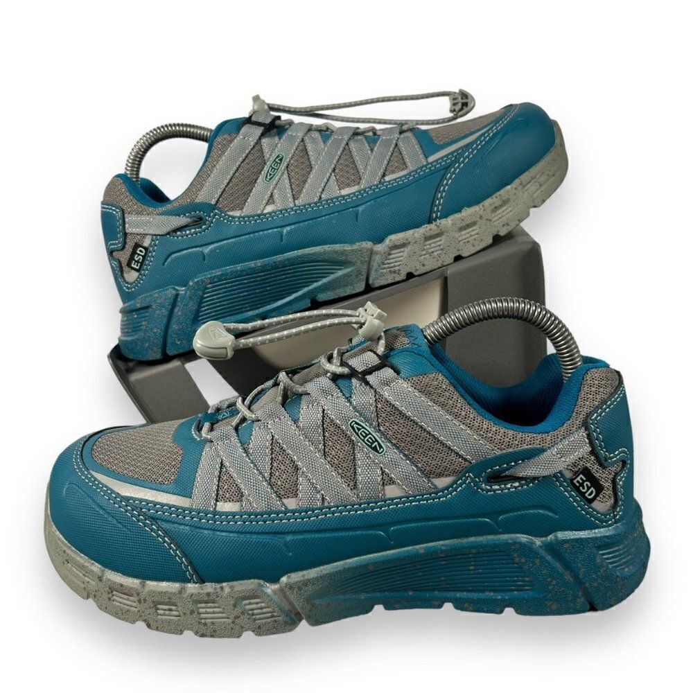 Keen Asheville Utility Aluminum Toe Work Shoes‎ Grey / Teal Women's 8M